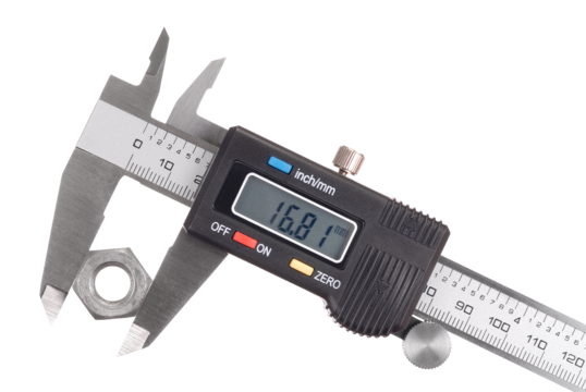 Calipers measuring a motor shaft